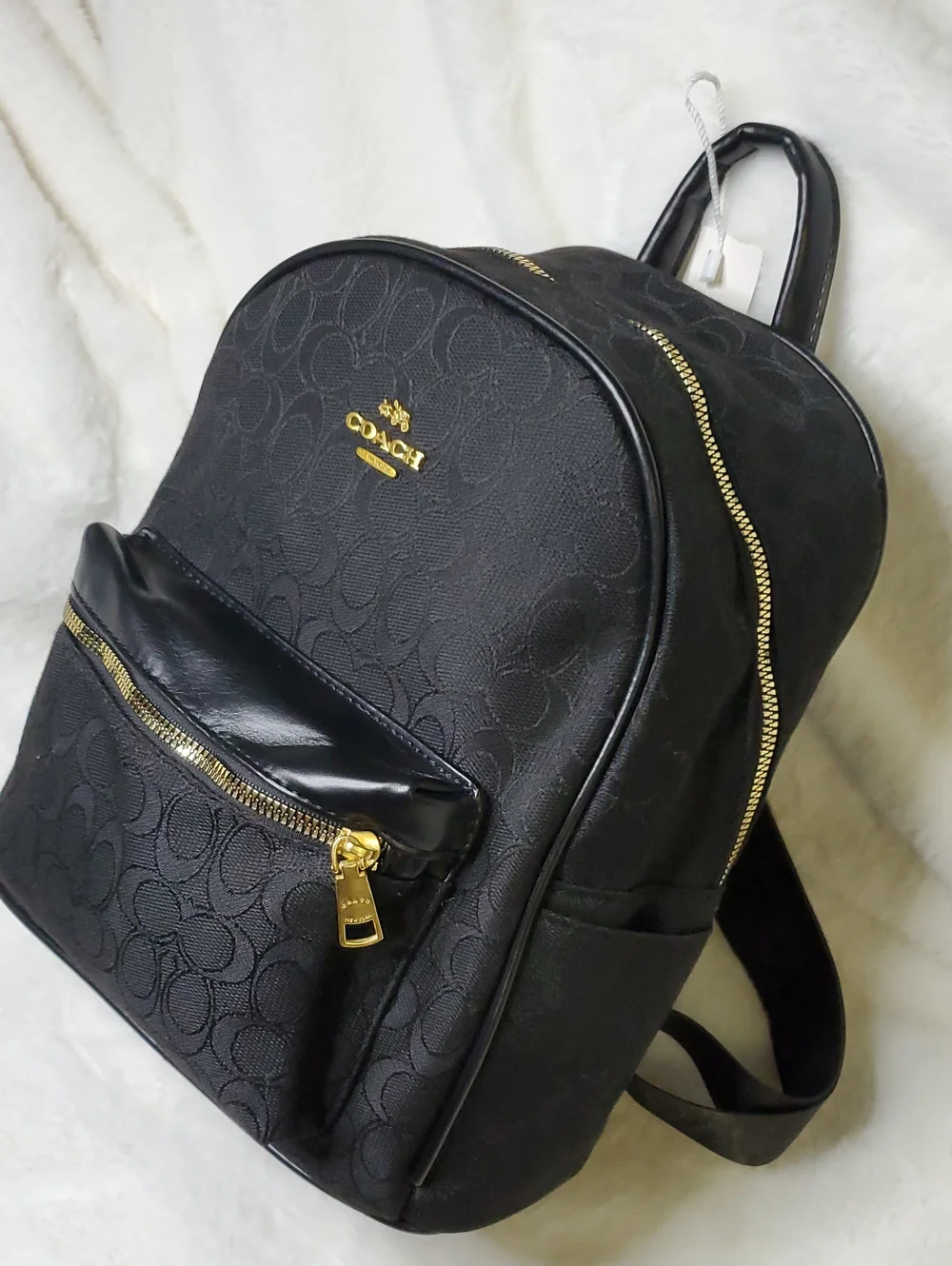 Coach Black Signature Mini Backpack with Gold Hardware
